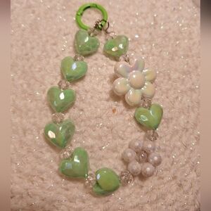 Heart Green Flower Phone Chain Bling Beaded Bracelet Strap Purse Charm New